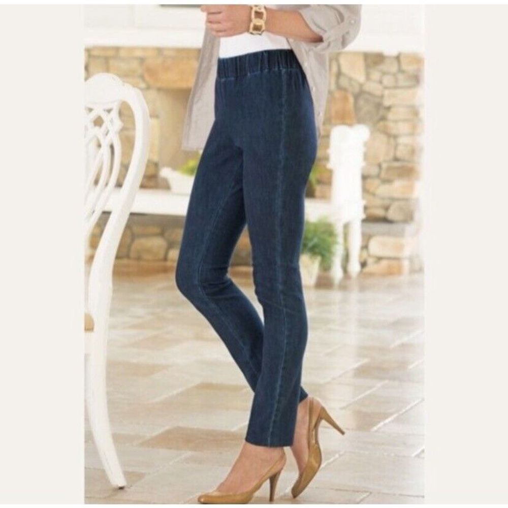 Soft Surroundings slim leg elastic waist band jeggings - size XS/2-4 - blue